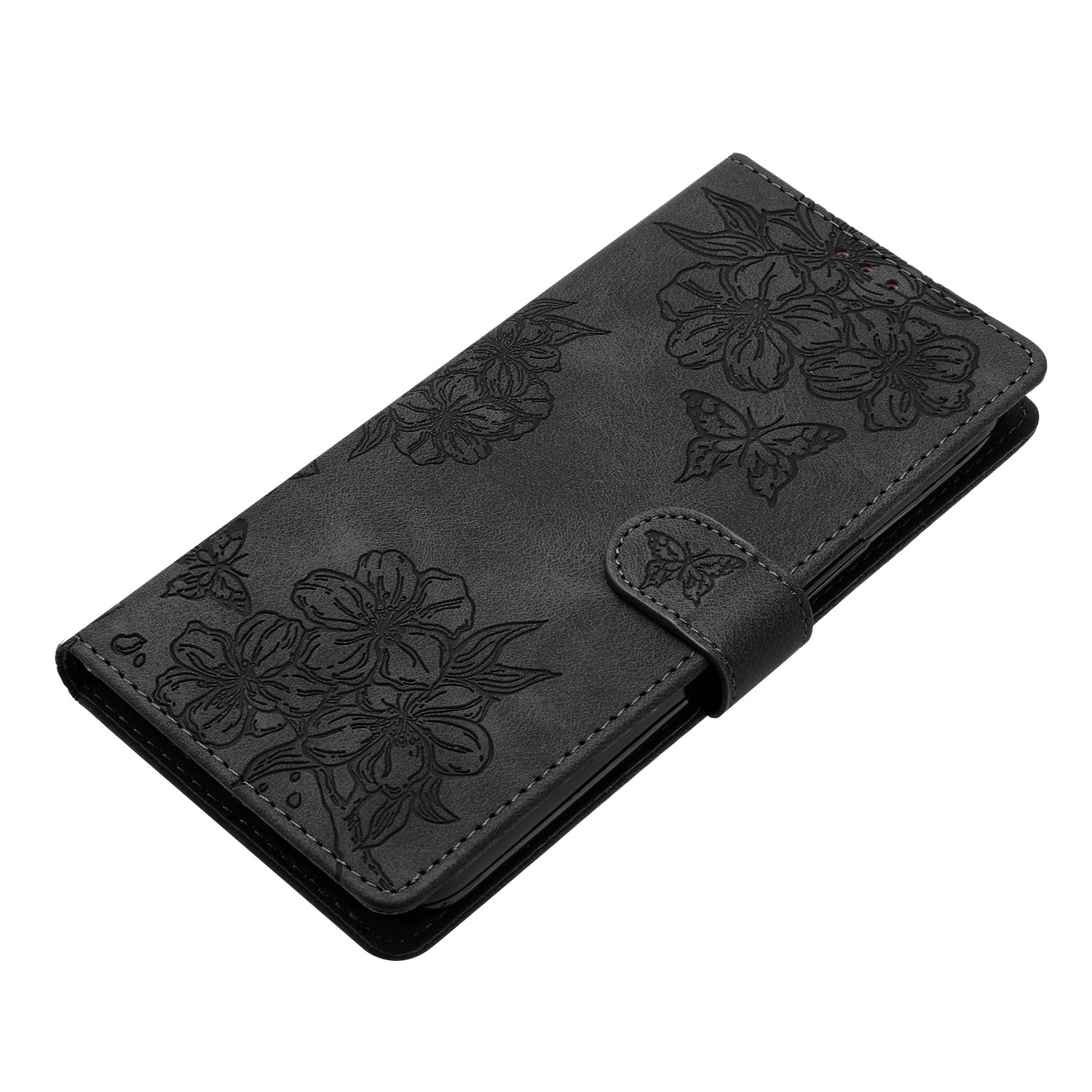 For Samsung Galaxy S20 FE / S20 FE 5G / S20 FE 2022 / S20 Lite Case Sakura Butterfly Imprint Leather Wallet Phone Cover - Black