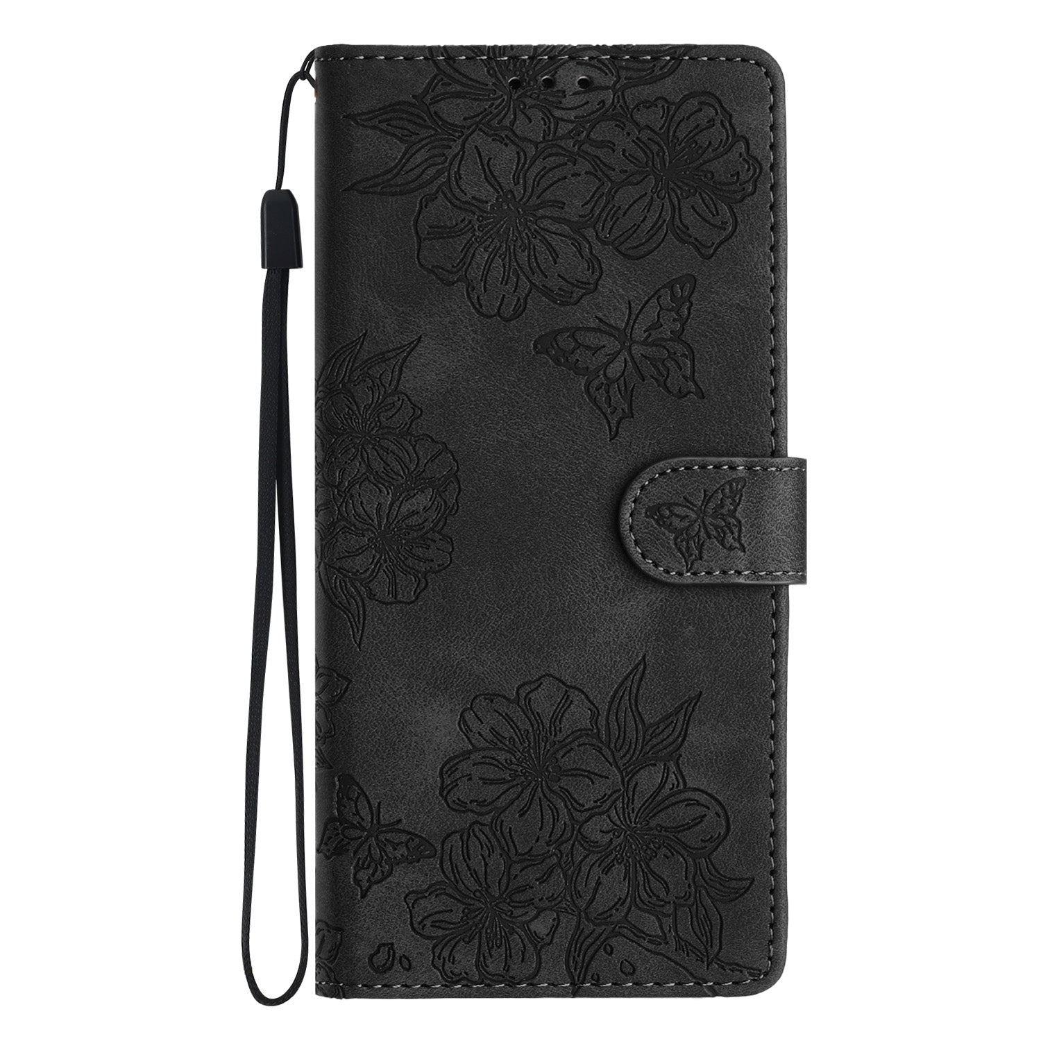 For Samsung Galaxy S20 FE / S20 FE 5G / S20 FE 2022 / S20 Lite Case Sakura Butterfly Imprint Leather Wallet Phone Cover - Black