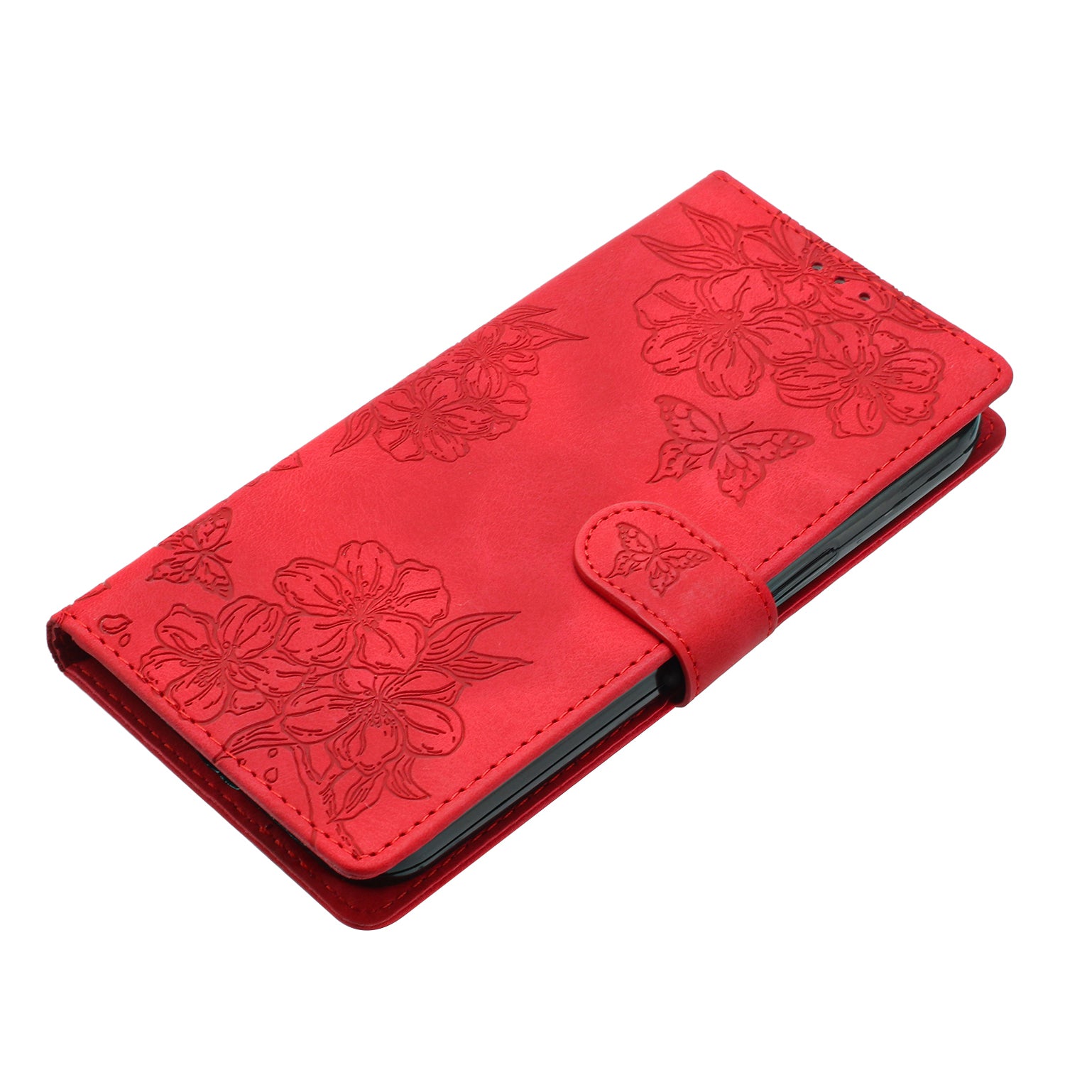 For Samsung Galaxy S20 FE / S20 FE 5G / S20 FE 2022 / S20 Lite Case Sakura Butterfly Imprint Leather Wallet Phone Cover - Red