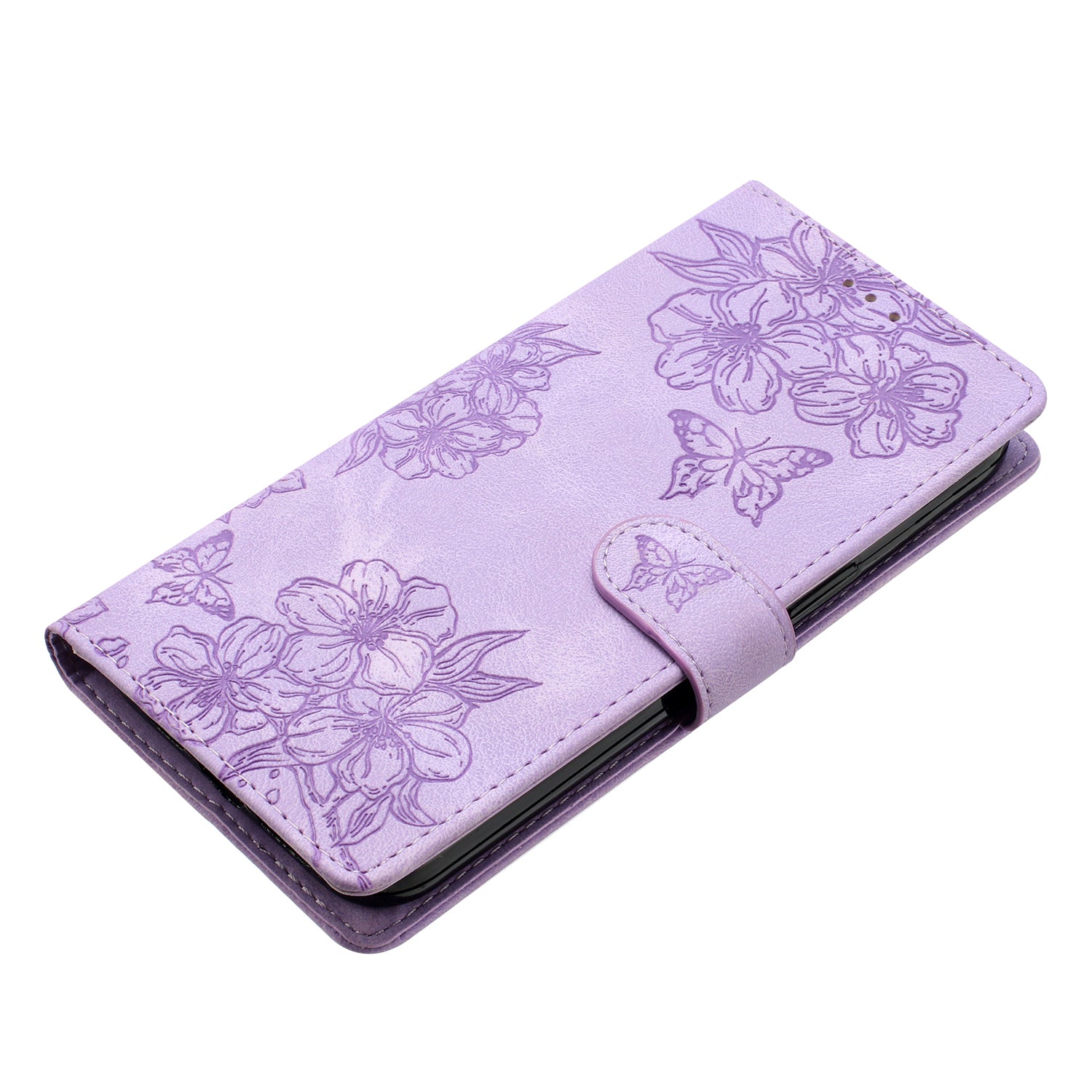 For Samsung Galaxy S20 FE / S20 FE 5G / S20 FE 2022 / S20 Lite Case Sakura Butterfly Imprint Leather Wallet Phone Cover - Purple