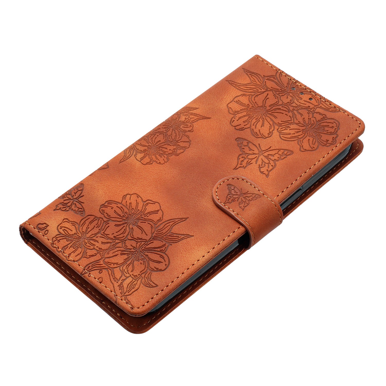 For Samsung Galaxy S20 FE / S20 FE 5G / S20 FE 2022 / S20 Lite Case Sakura Butterfly Imprint Leather Wallet Phone Cover - Brown