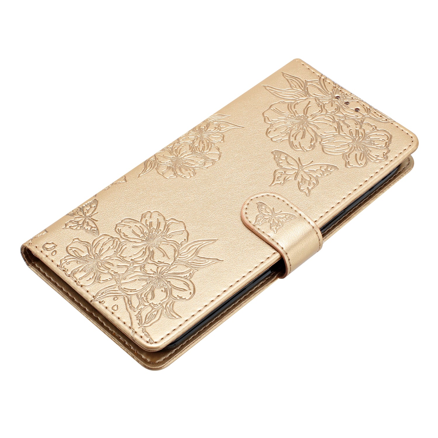 For Samsung Galaxy S20 FE / S20 FE 5G / S20 FE 2022 / S20 Lite Case Sakura Butterfly Imprint Leather Wallet Phone Cover - Gold