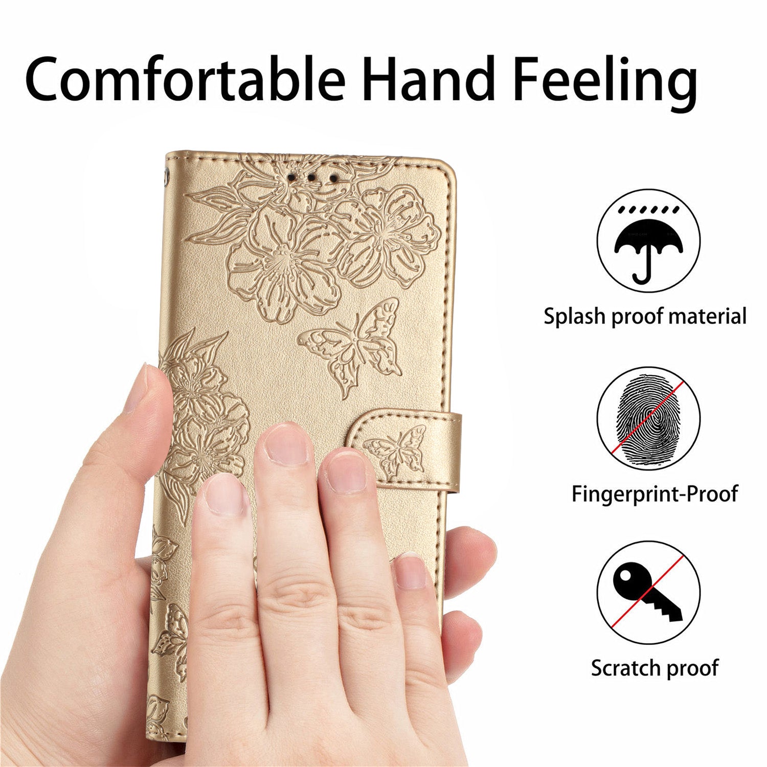 For Samsung Galaxy S20 FE / S20 FE 5G / S20 FE 2022 / S20 Lite Case Sakura Butterfly Imprint Leather Wallet Phone Cover - Gold