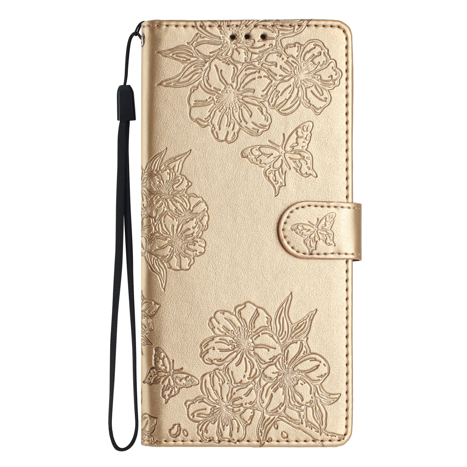 For Samsung Galaxy S20 FE / S20 FE 5G / S20 FE 2022 / S20 Lite Case Sakura Butterfly Imprint Leather Wallet Phone Cover - Gold