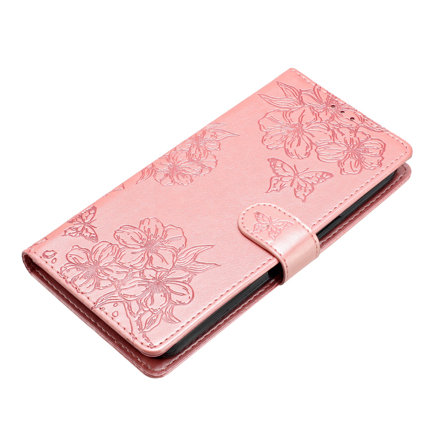 For Samsung Galaxy S20 FE / S20 FE 5G / S20 FE 2022 / S20 Lite Case Sakura Butterfly Imprint Leather Wallet Phone Cover - Rose Gold