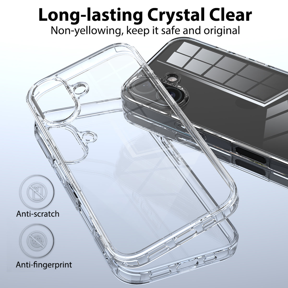 For iPhone 16 Plus Case Crystal Transparent Acrylic + TPU Phone Cover