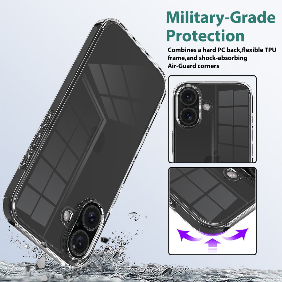 For iPhone 16 Case Clear Shockproof Acrylic + TPU Phone Cover