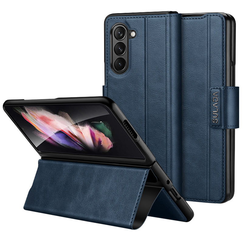 SULADA For Samsung Galaxy Z Fold6 5G Case PU Leather+PC Anti-Drop Stand Phone Case - Sapphire