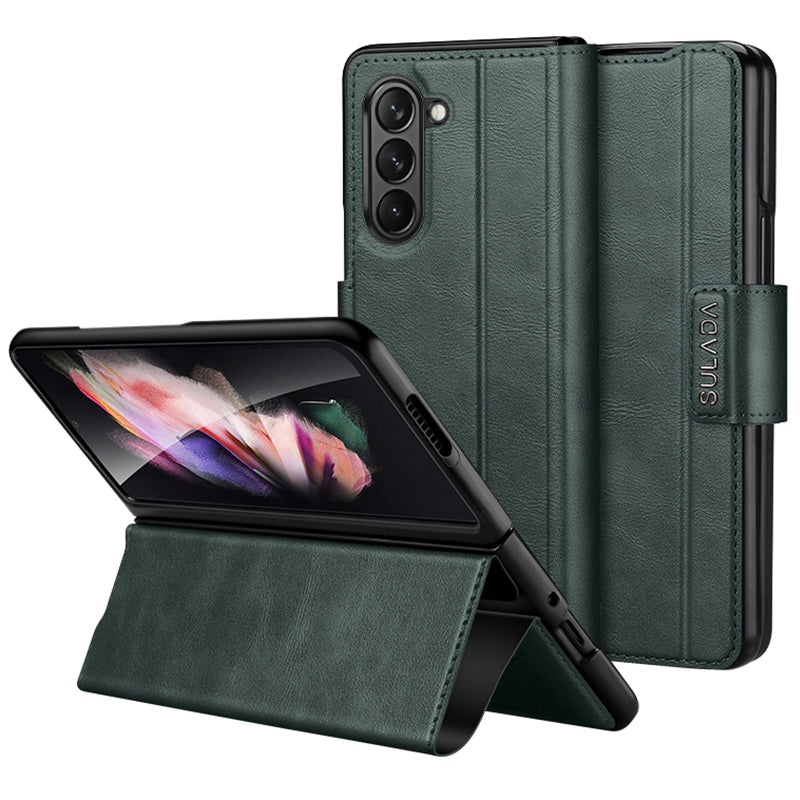 SULADA For Samsung Galaxy Z Fold6 5G Case PU Leather+PC Anti-Drop Stand Phone Case - Midnight Green