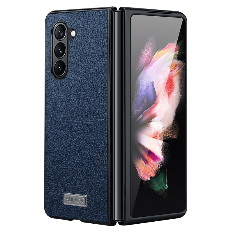 SULADA For Samsung Galaxy Z Fold6 5G Case Litchi Texture Leather+PC+TPU Phone Cover - Sapphire