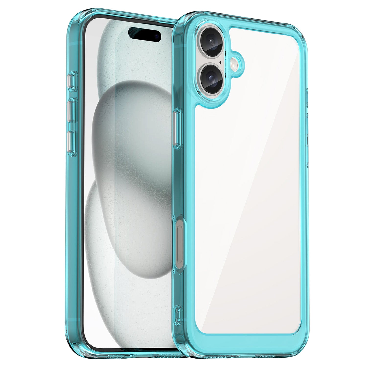 For iPhone 16 Plus Case TPU Frame Clear Acrylic Back Phone Cover - Transparent Blue