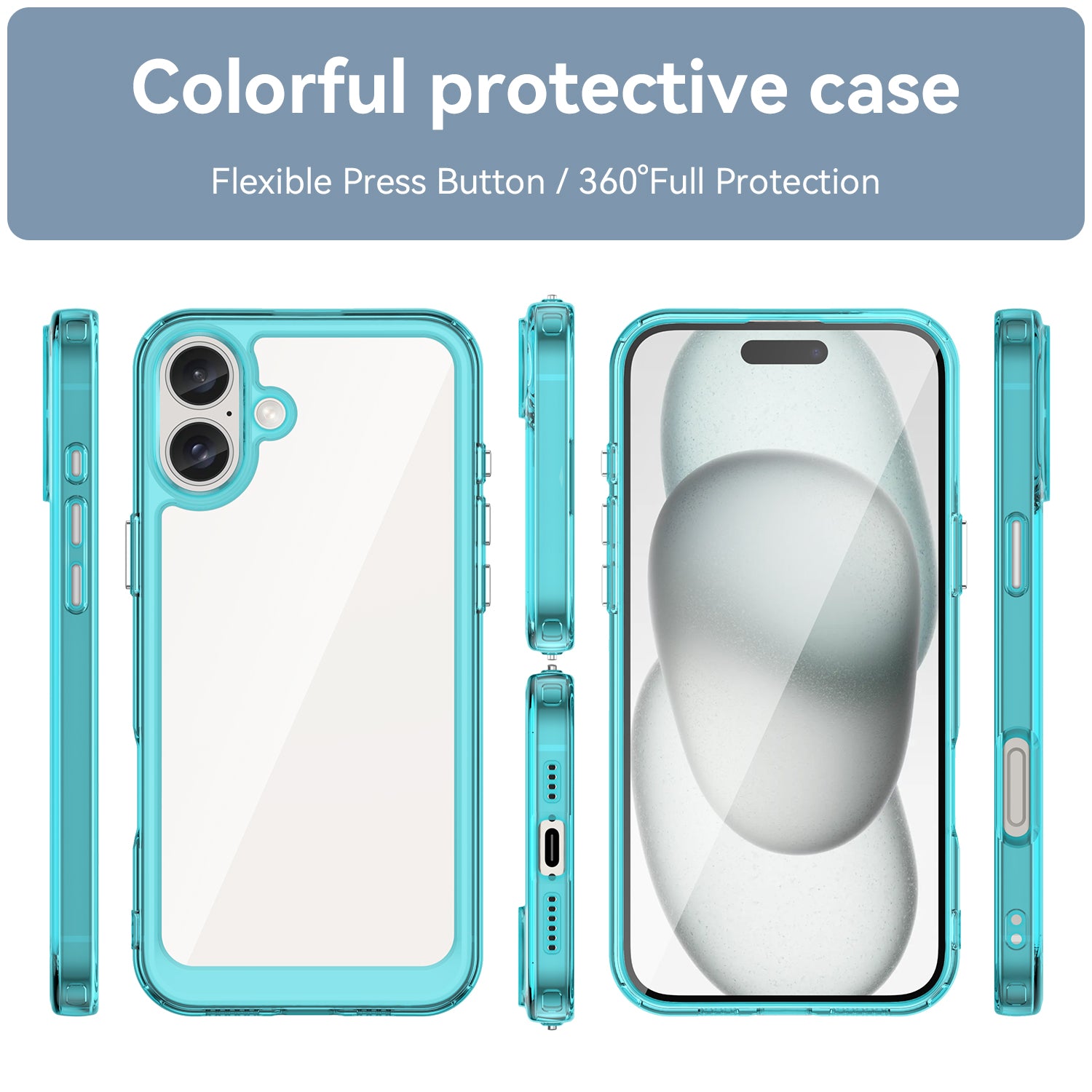 For iPhone 16 Plus Case TPU Frame Clear Acrylic Back Phone Cover - Transparent Blue