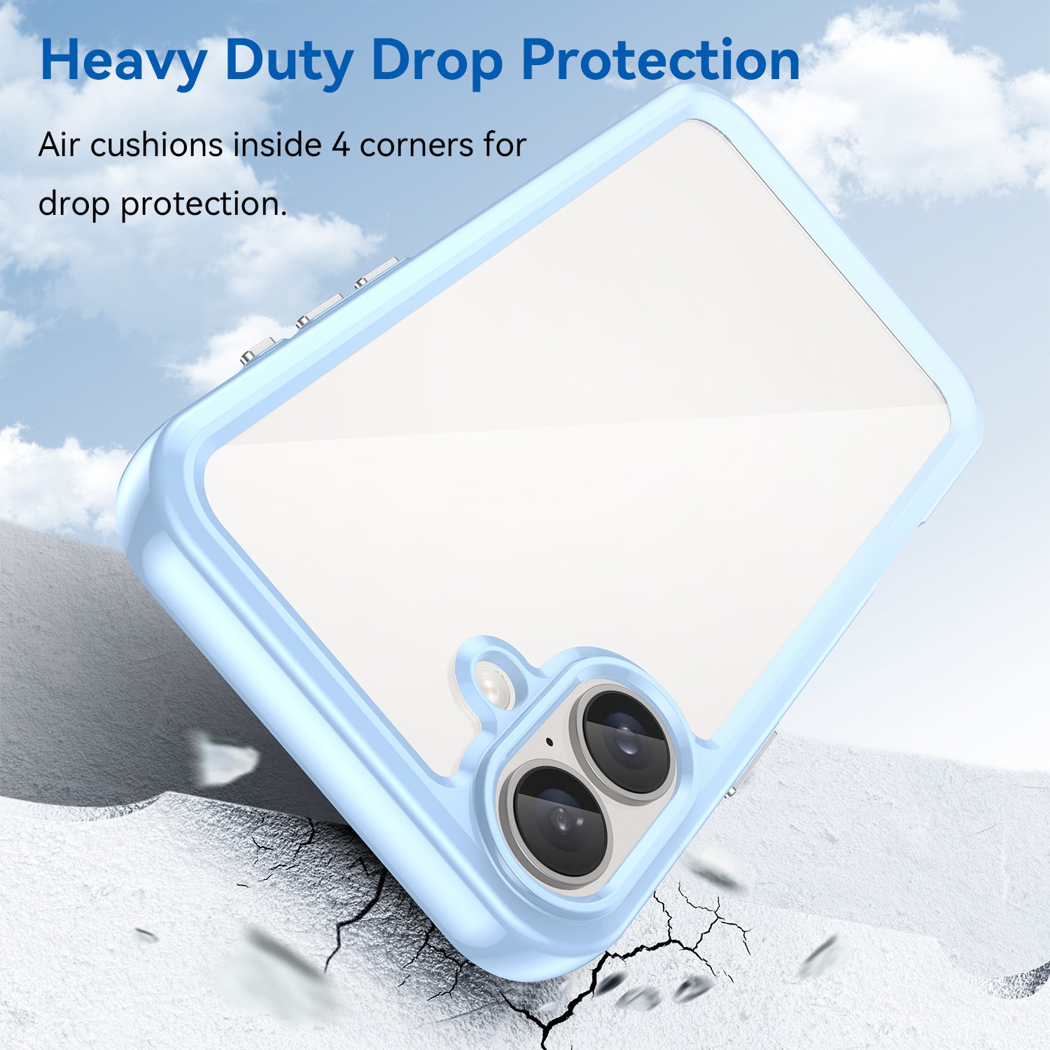 For iPhone 16 Case TPU+Acrylic Phone Cover Anti-Scratch Protective - Baby Blue