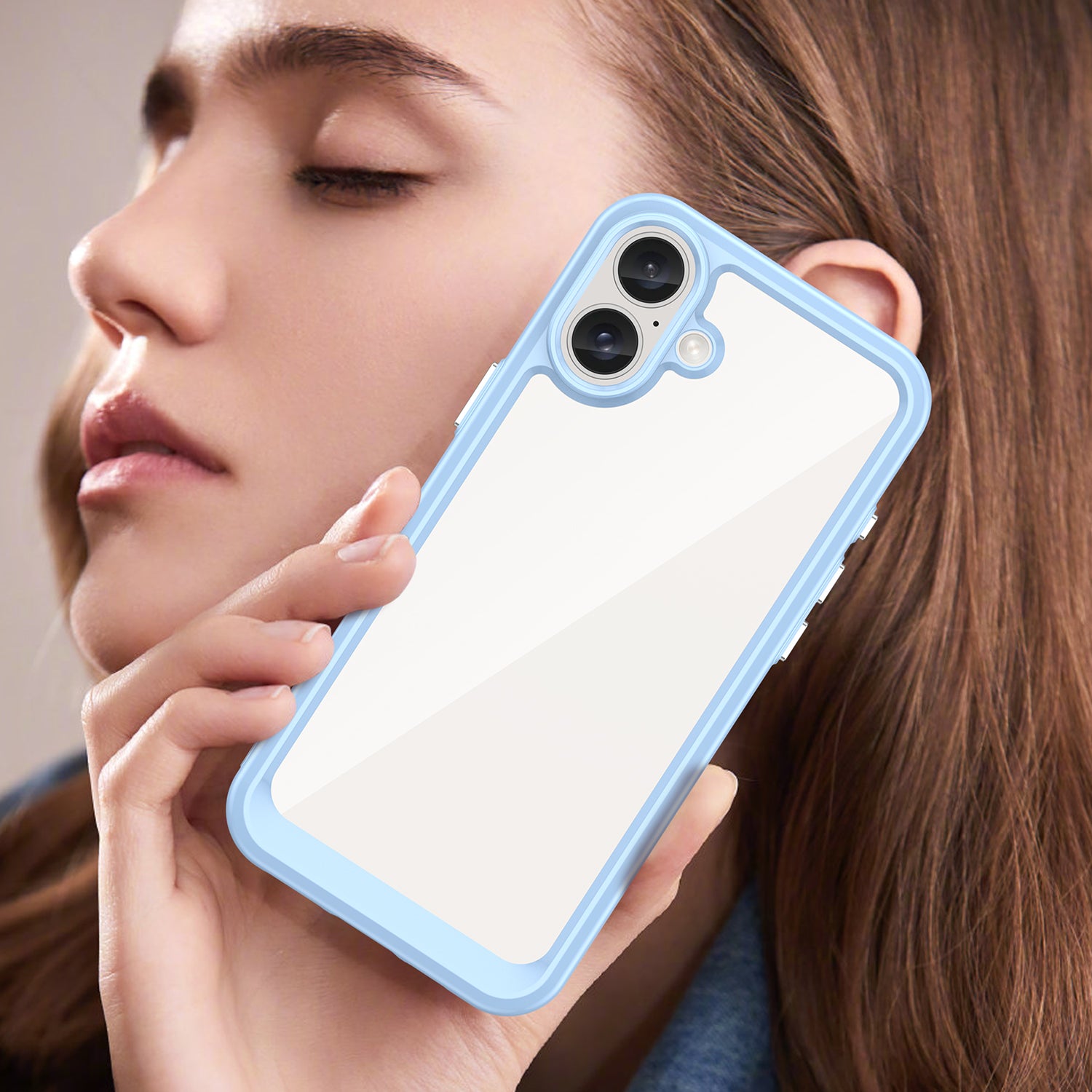 For iPhone 16 Case TPU+Acrylic Phone Cover Anti-Scratch Protective - Baby Blue