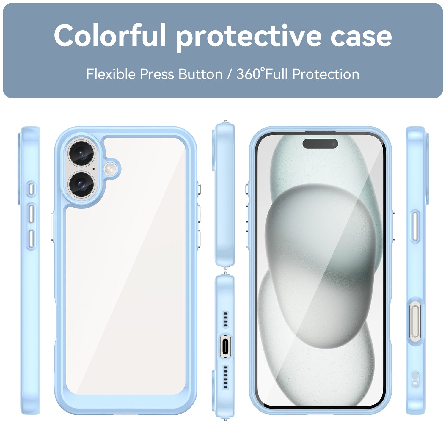 For iPhone 16 Case TPU+Acrylic Phone Cover Anti-Scratch Protective - Baby Blue