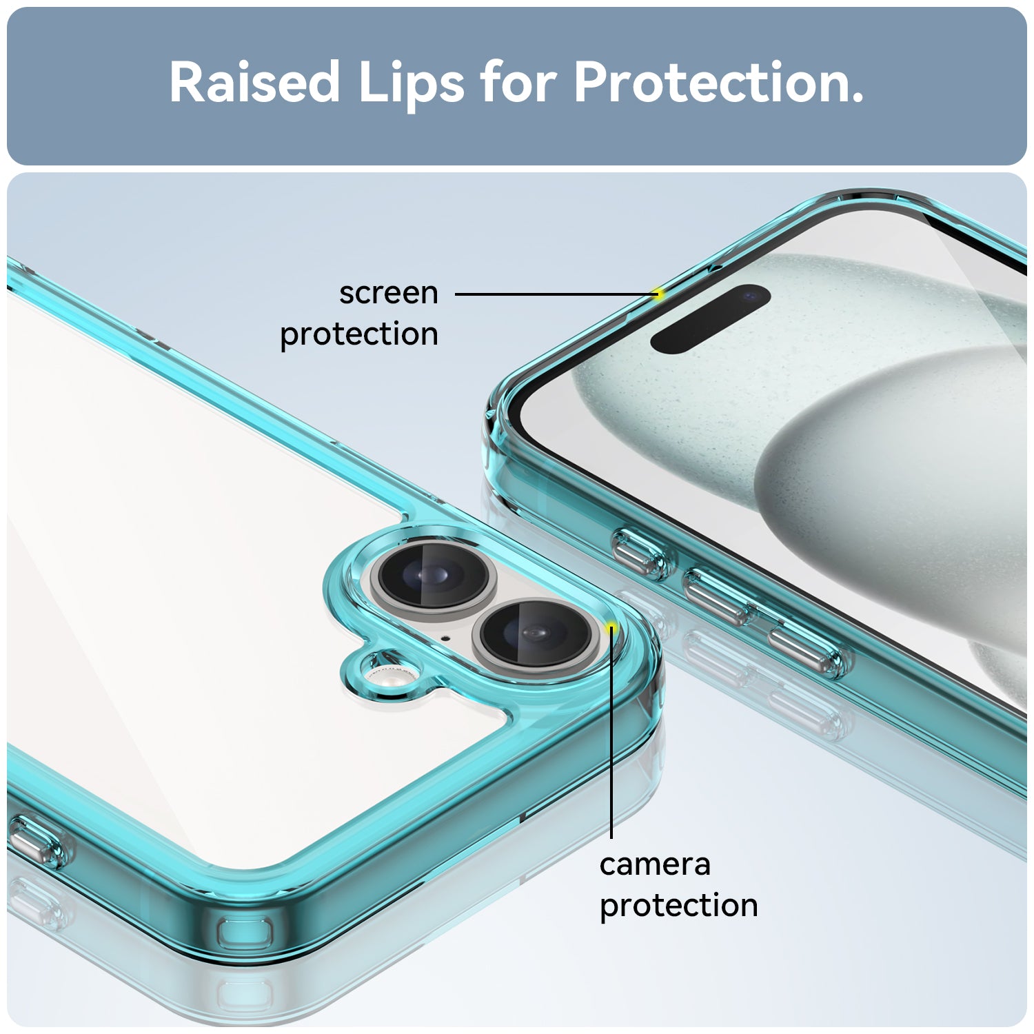 For iPhone 16 Case TPU+Acrylic Phone Cover Anti-Scratch Protective - Transparent Blue