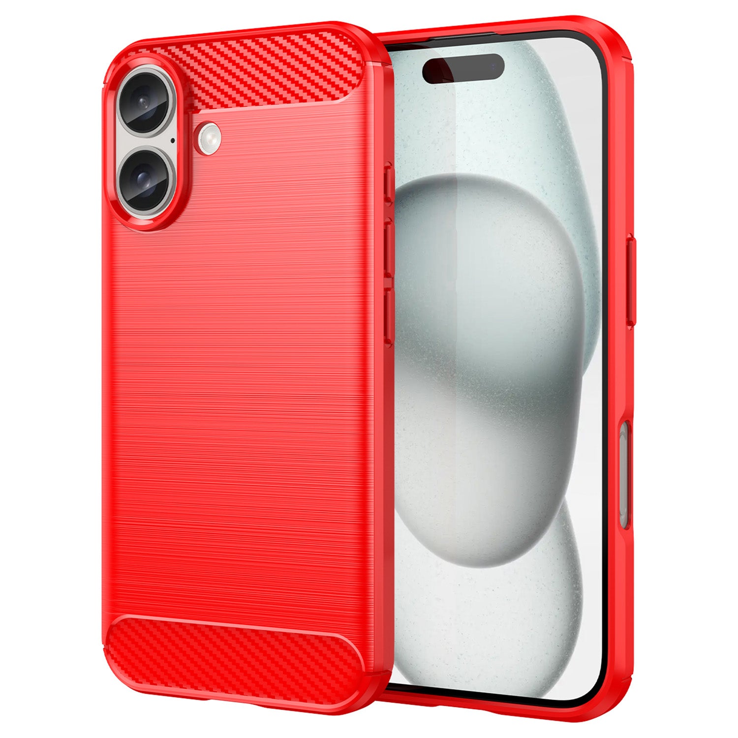 For iPhone 16 Case Brushed Soft TPU Phone Cover Carbon Fiber Texture - Red