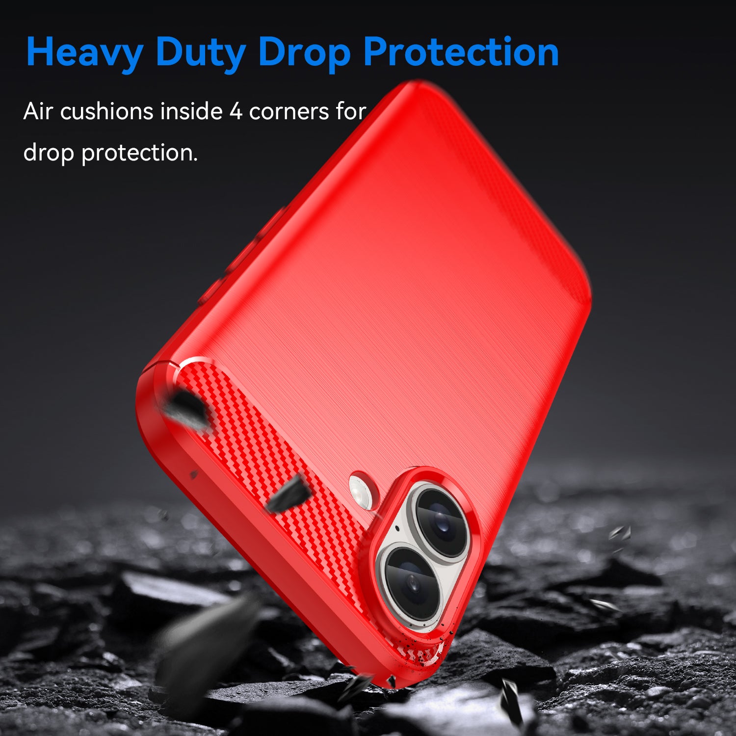 For iPhone 16 Case Brushed Soft TPU Phone Cover Carbon Fiber Texture - Red