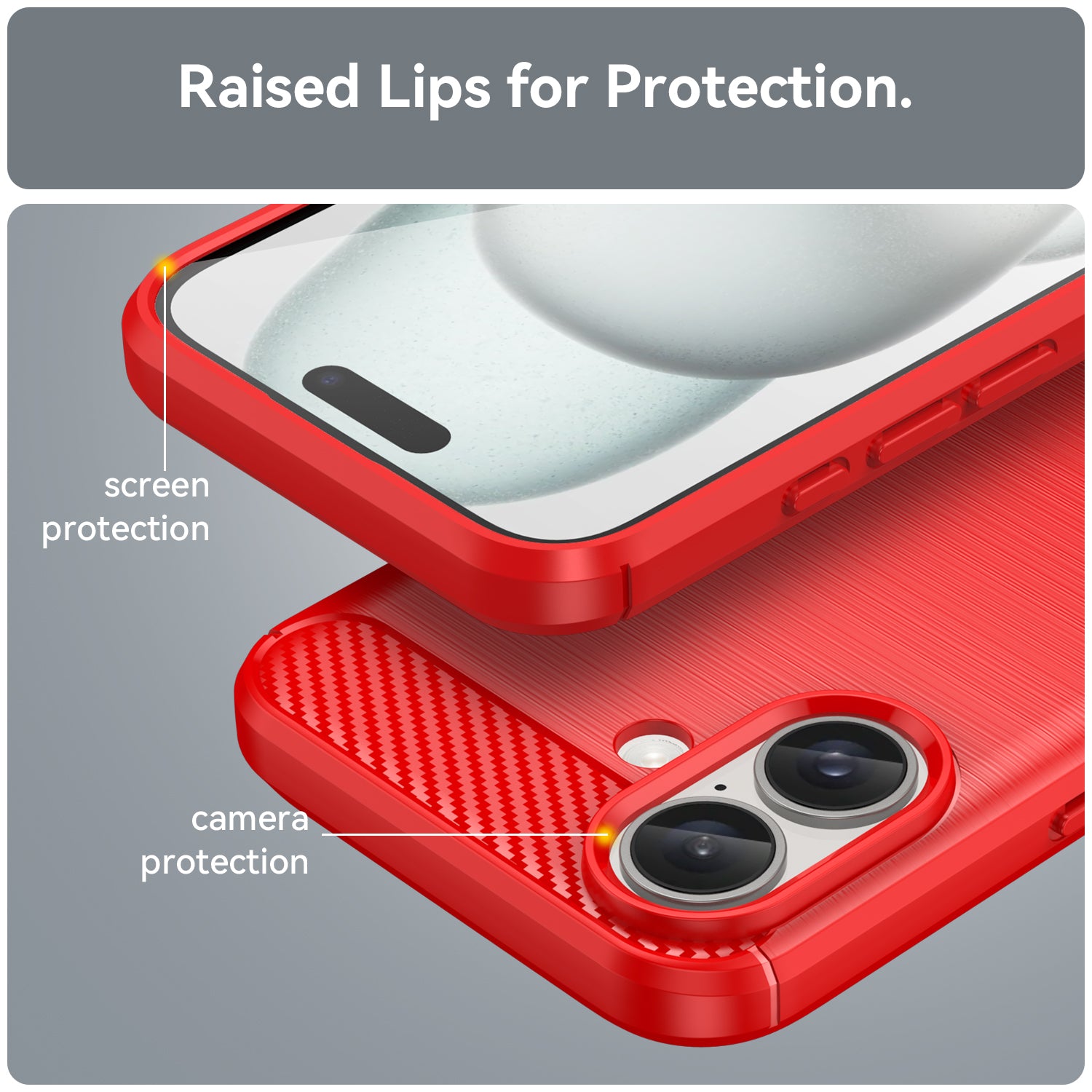 For iPhone 16 Case Brushed Soft TPU Phone Cover Carbon Fiber Texture - Red