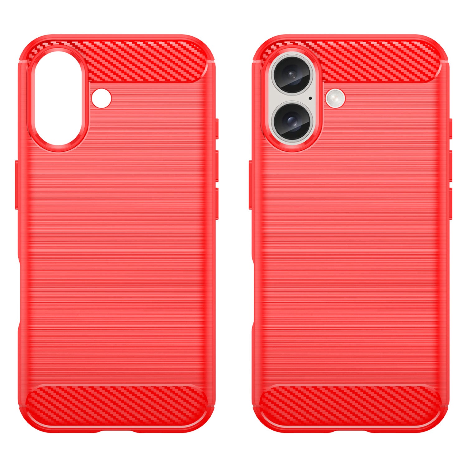 For iPhone 16 Case Brushed Soft TPU Phone Cover Carbon Fiber Texture - Red