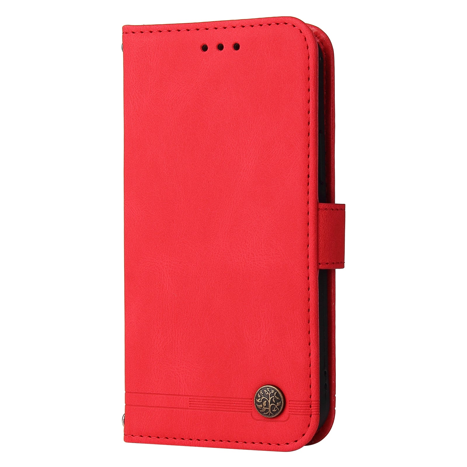 For iPhone 16 Case Wallet Leather Phone Cover Tree Hardware Decor - Red