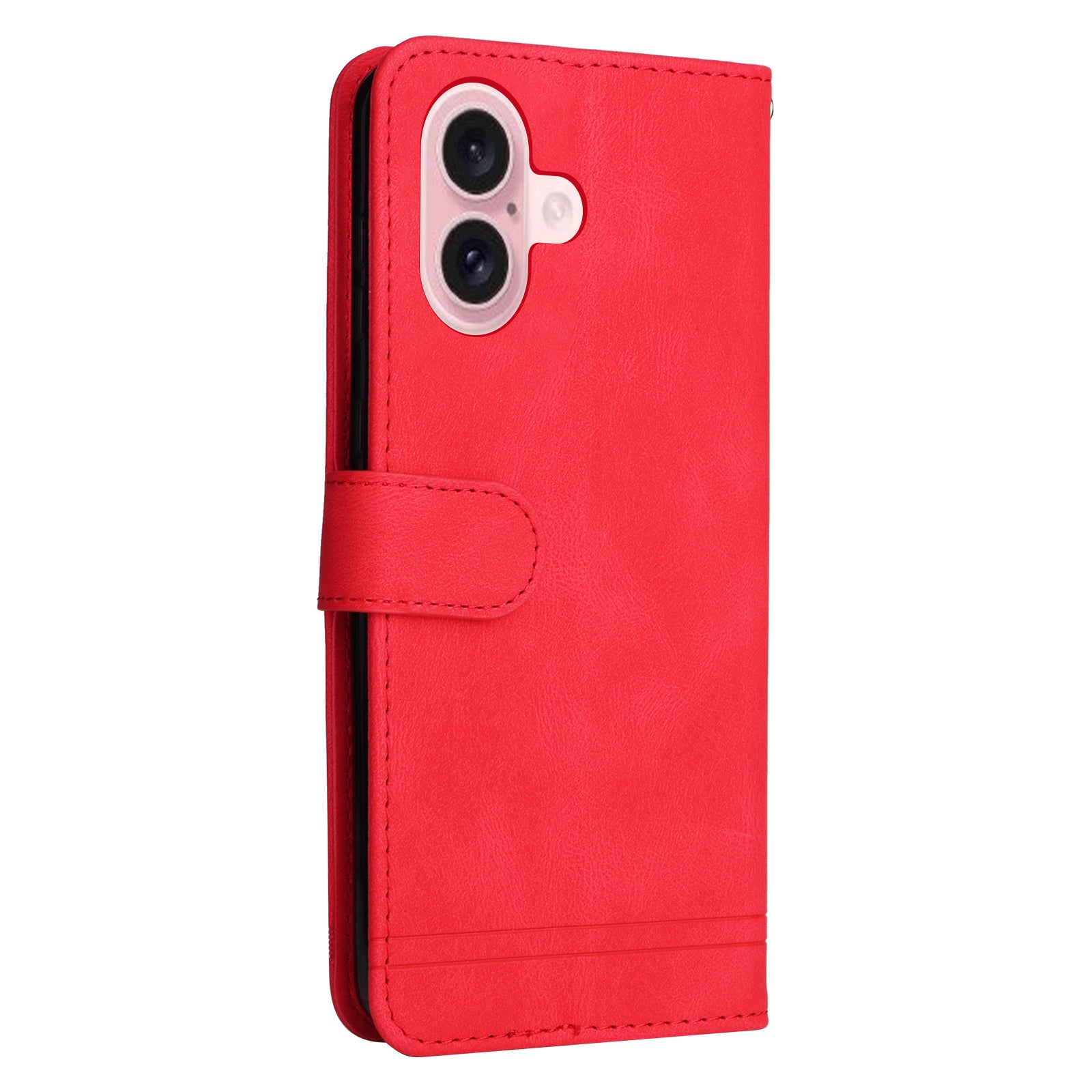 For iPhone 16 Case Wallet Leather Phone Cover Tree Hardware Decor - Red