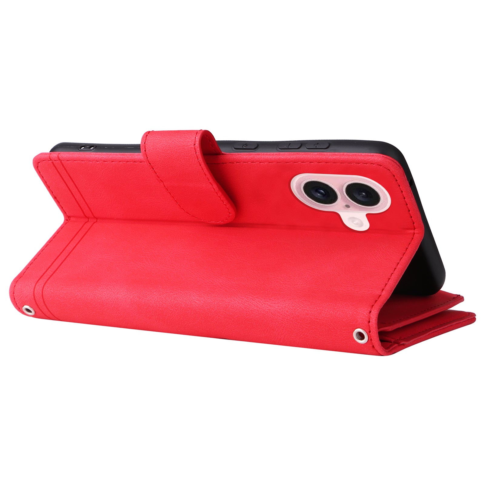 For iPhone 16 Leather Case Zipper Pocket Protective Phone Cover - Red