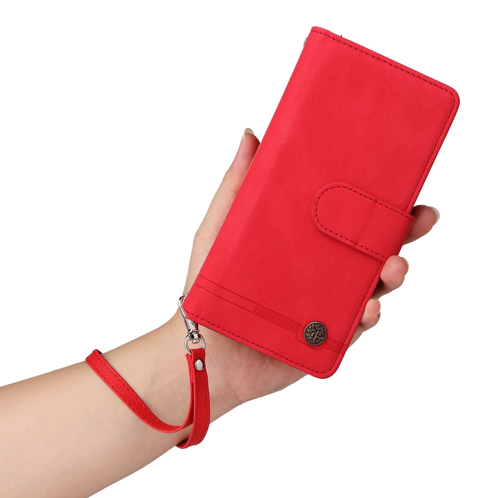 For iPhone 16 Leather Case Zipper Pocket Protective Phone Cover - Red