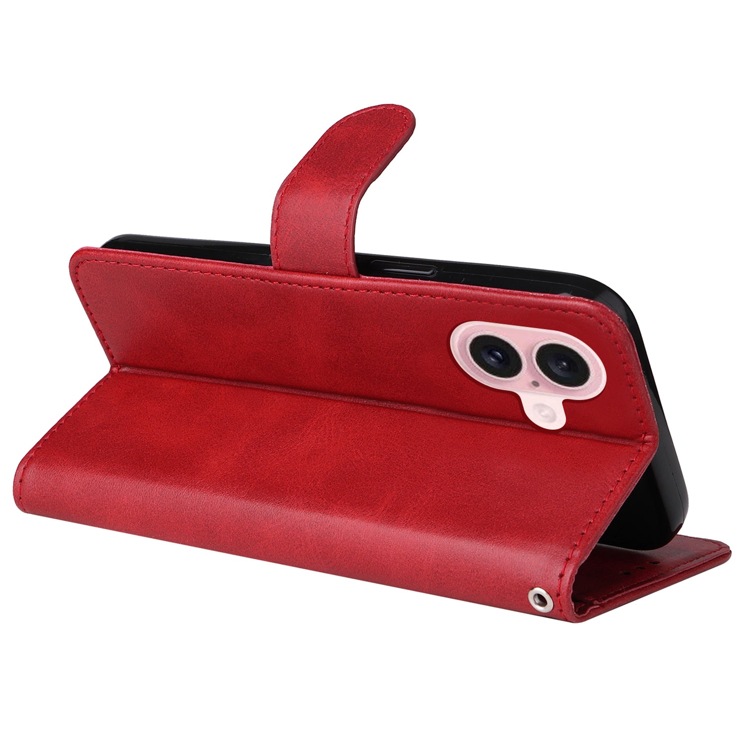 For iPhone 16 Case PU Leather Stand Phone Cover  with 3 Card Slots Wallet - Red