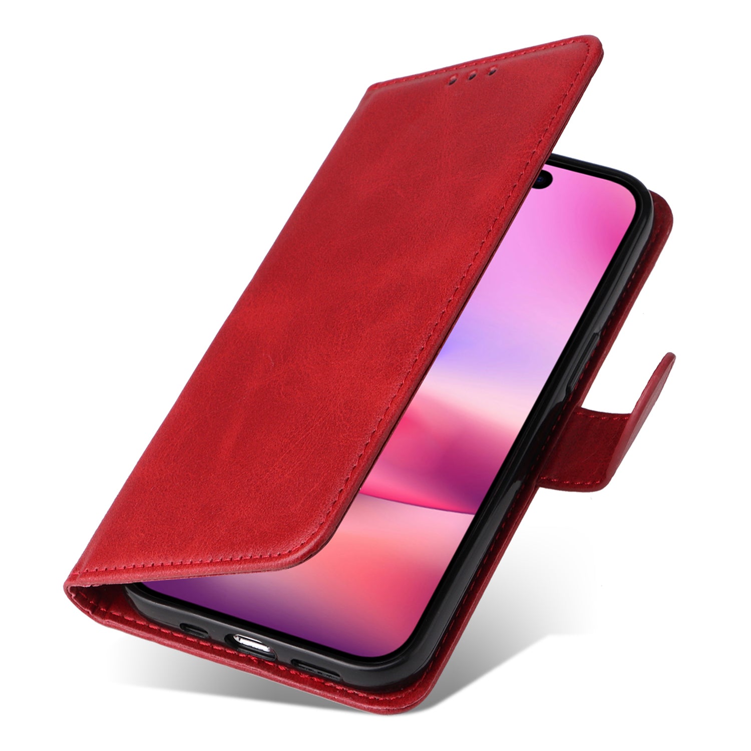 For iPhone 16 Case PU Leather Stand Phone Cover  with 3 Card Slots Wallet - Red