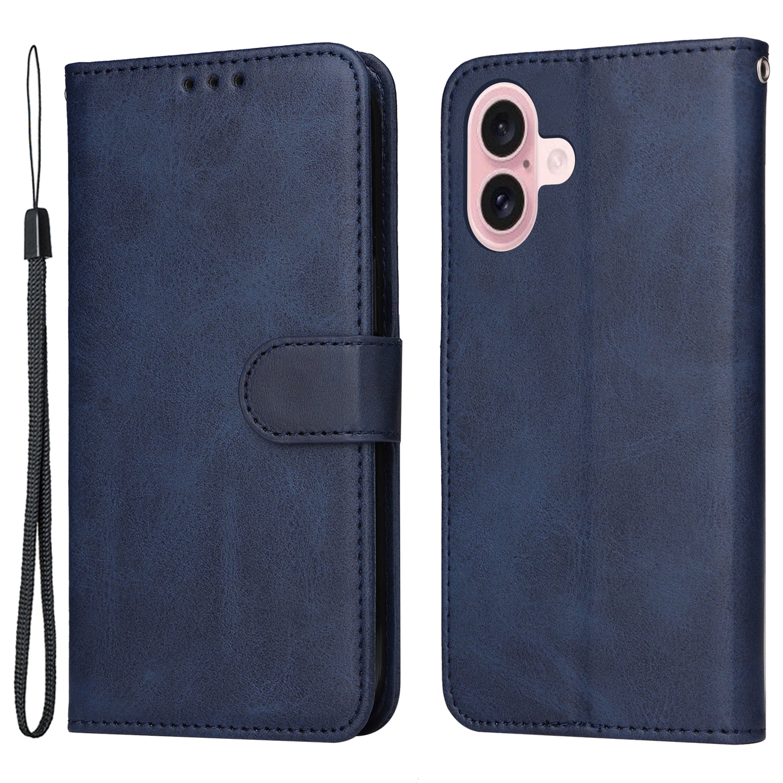 For iPhone 16 Case PU Leather Stand Phone Cover  with 3 Card Slots Wallet - Blue