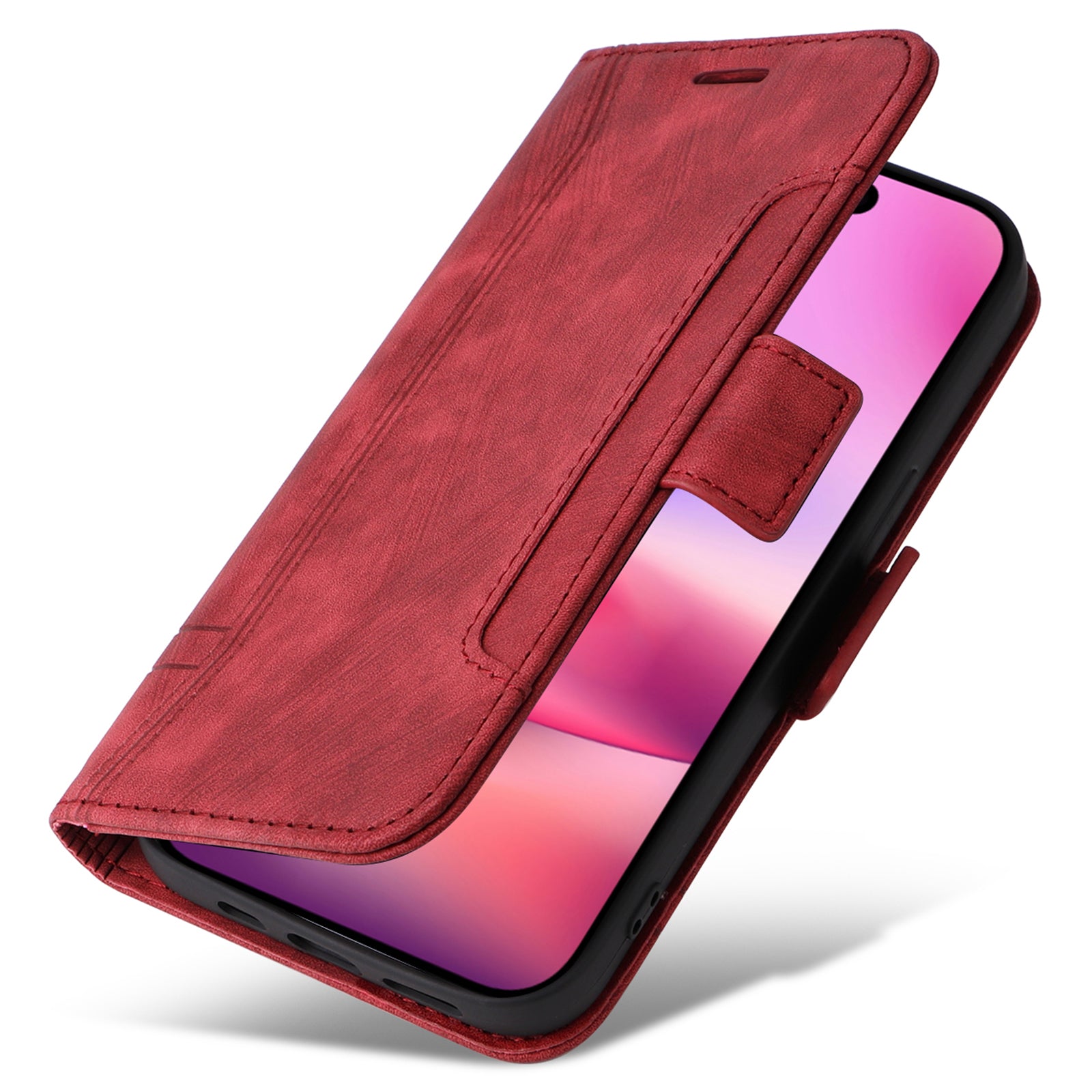 BETOPNICE 001 for iPhone 16 Case Leather Phone Cover Handbag Flip Stand Protective - Red