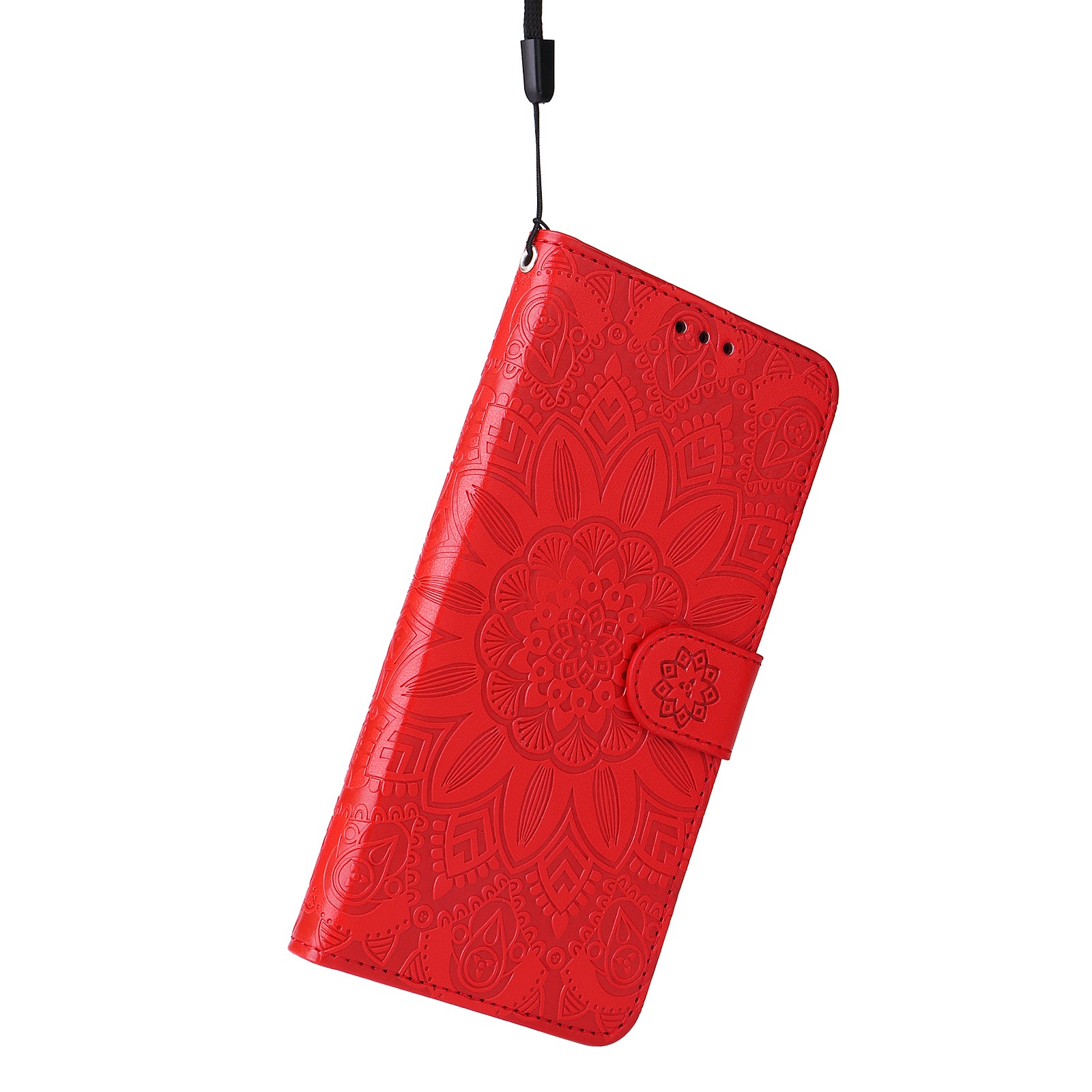 For iPhone 16 PU Leather Phone Stand Case Imprinted Sunflower Card Holder Phone Cover - Red