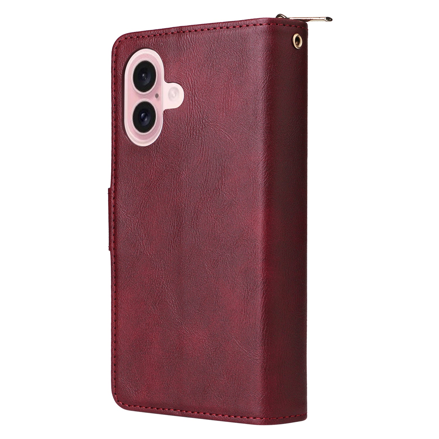 For iPhone 16 Case 9 Card Slots PU Leather Zipper Wallet Phone Cover - Wine Red