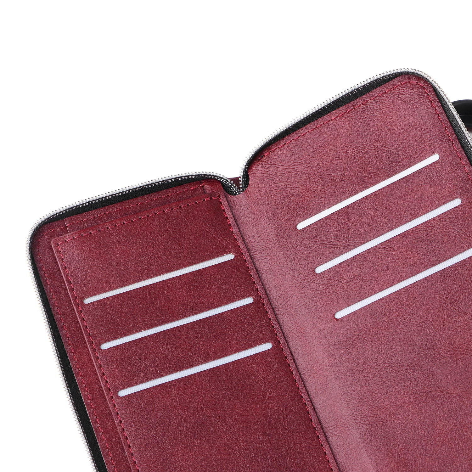 For iPhone 16 Pro Case PU Leather Zipper Phone Cover with 9 Card Slots - Wine Red