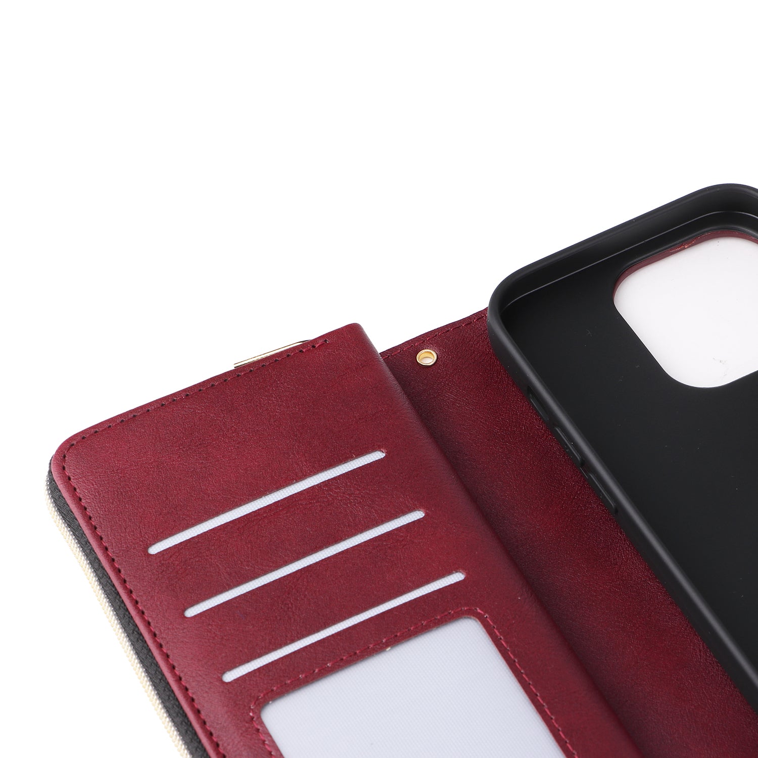 For iPhone 16 Pro Case PU Leather Zipper Phone Cover with 9 Card Slots - Wine Red