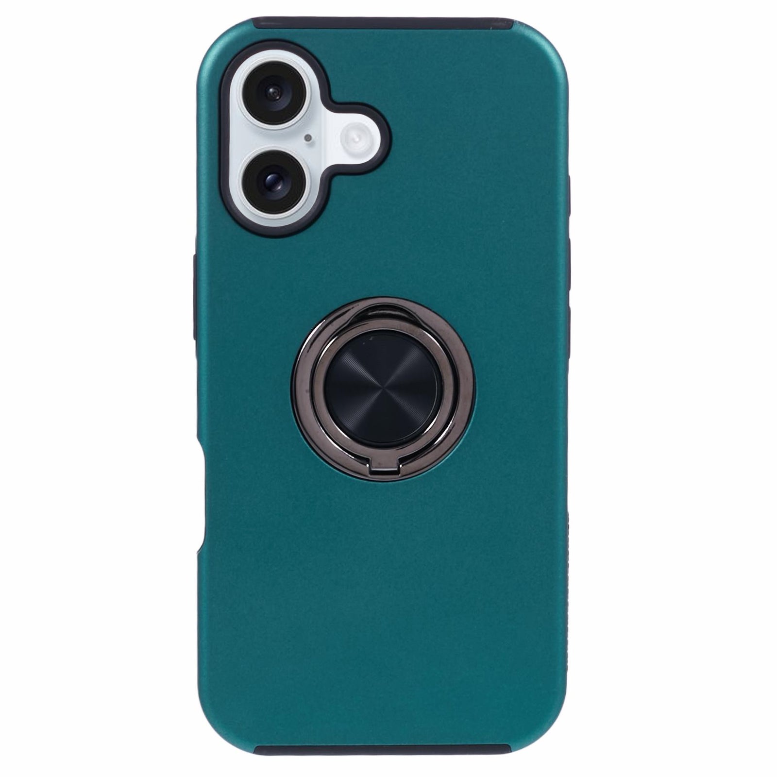 For iPhone 16 Case Anti-Drop PC+TPU Protective Cover with Rotary Kickstand - Blackish Green