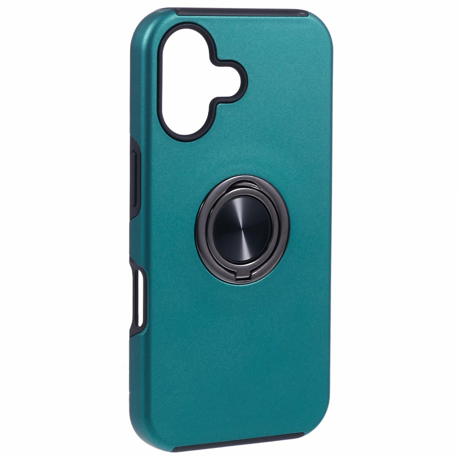 For iPhone 16 Case Anti-Drop PC+TPU Protective Cover with Rotary Kickstand - Blackish Green