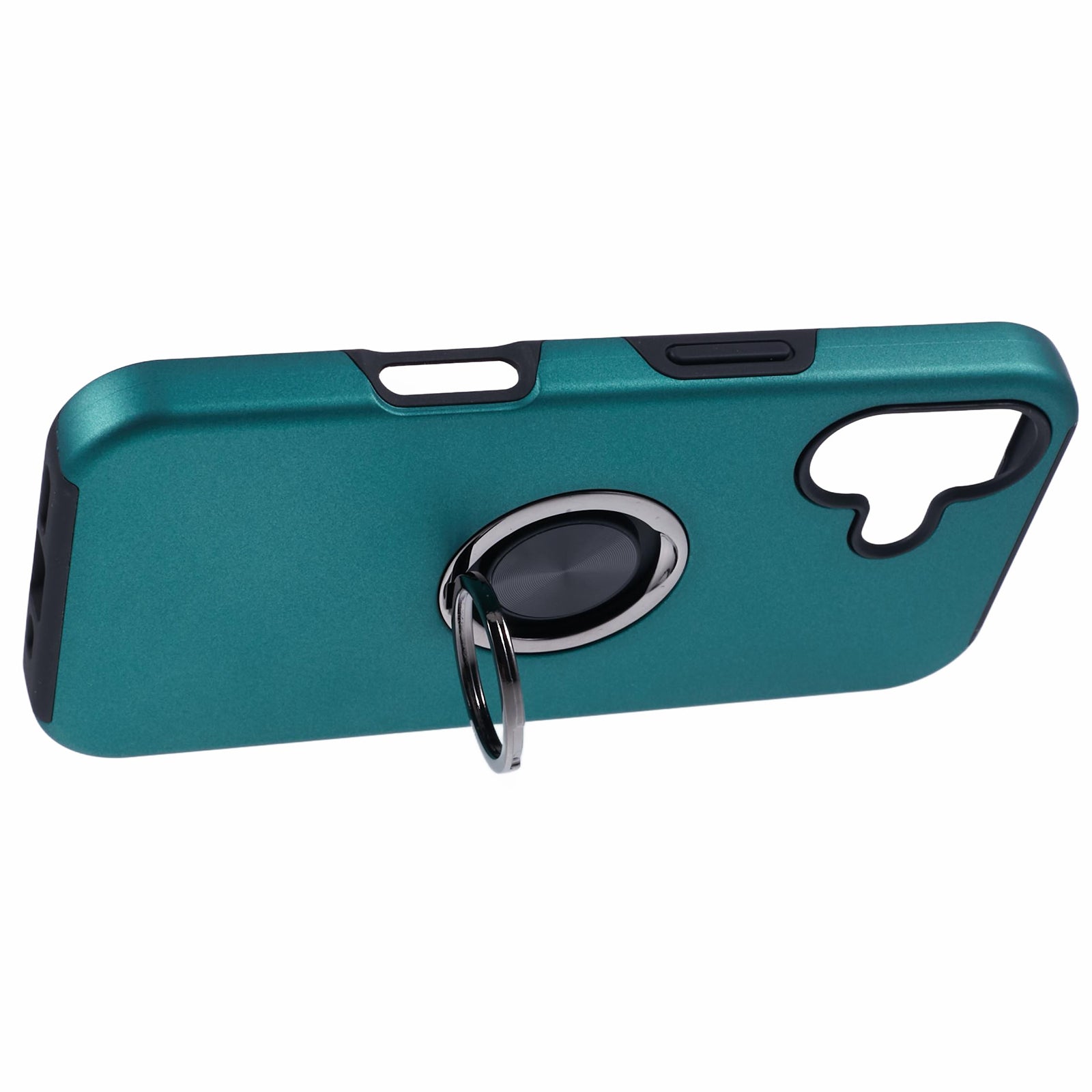 For iPhone 16 Case Anti-Drop PC+TPU Protective Cover with Rotary Kickstand - Blackish Green