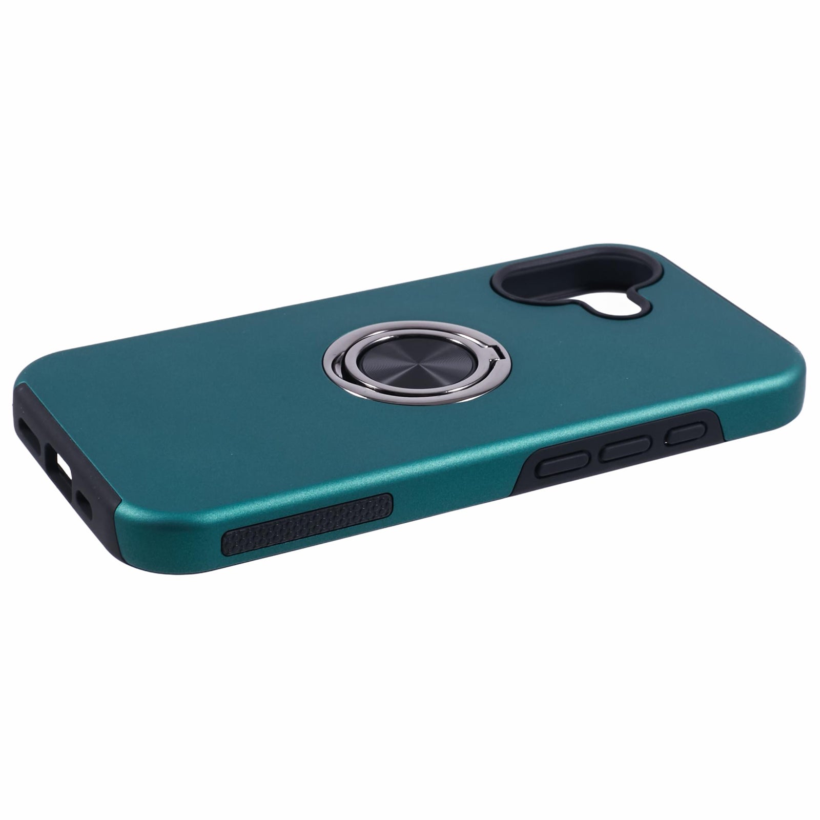 For iPhone 16 Case Anti-Drop PC+TPU Protective Cover with Rotary Kickstand - Blackish Green