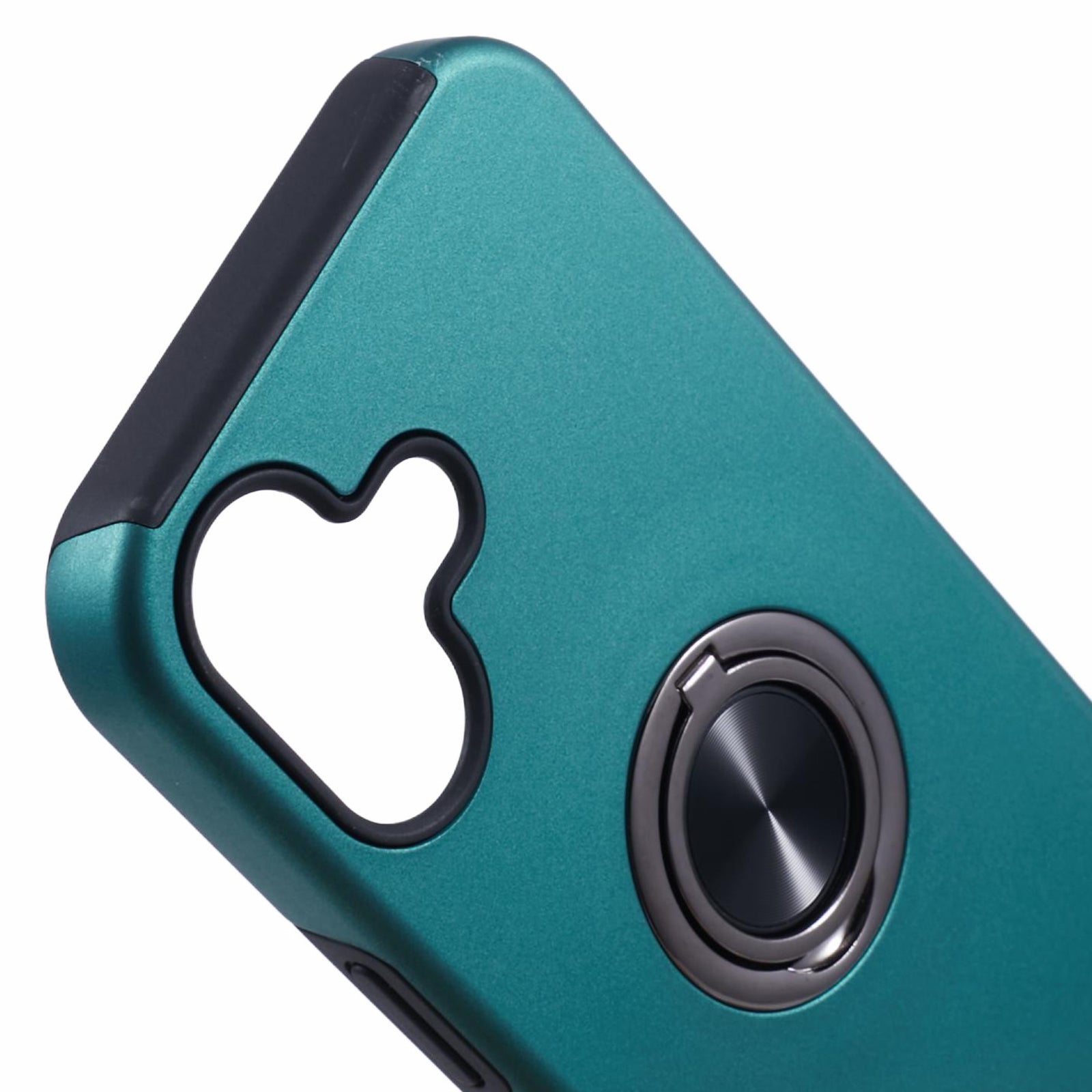 For iPhone 16 Case Anti-Drop PC+TPU Protective Cover with Rotary Kickstand - Blackish Green