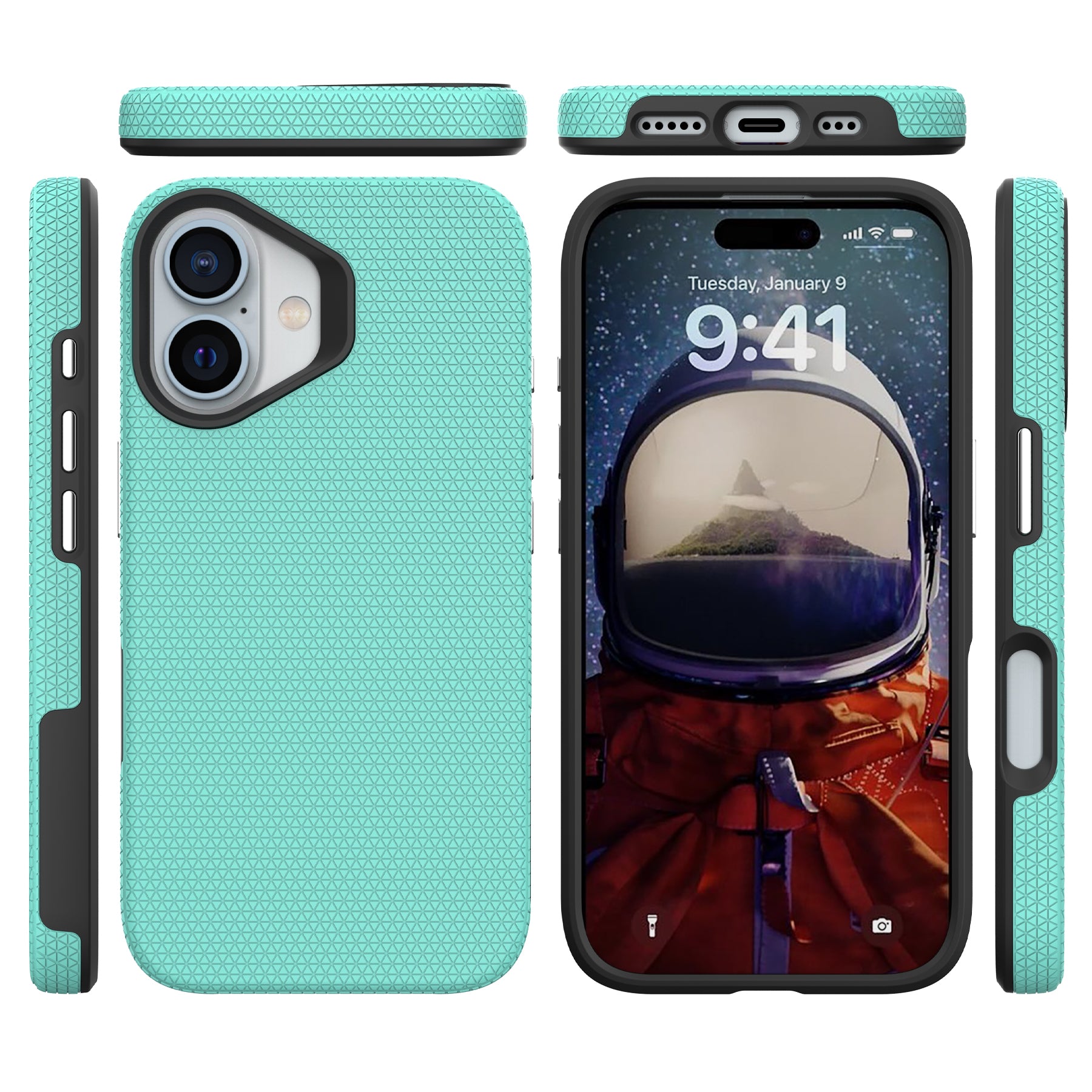 For iPhone 16 Plus Case TPU+PC Four Corner Anti-Drop Phone Cover - Mint Green