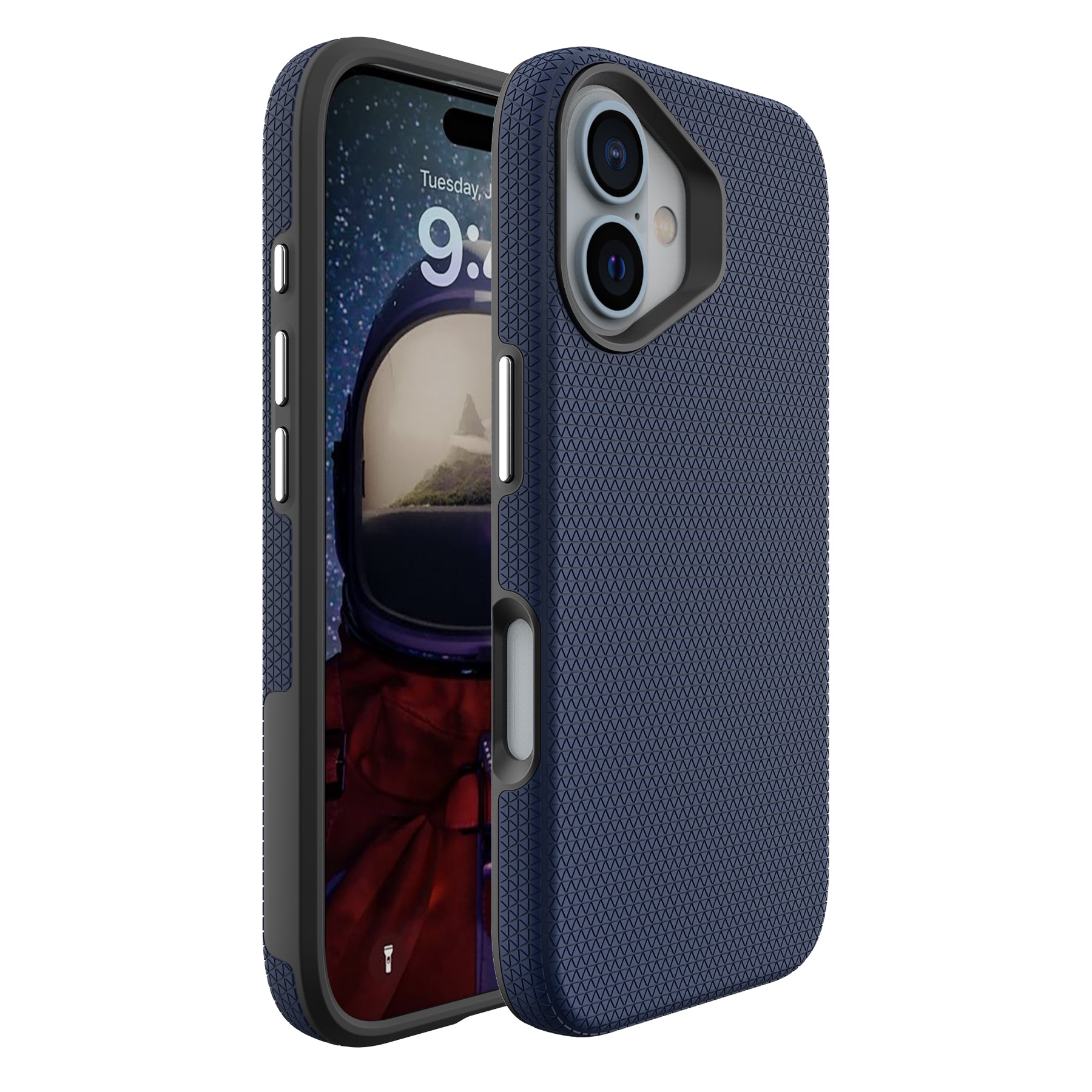 For iPhone 16 Plus Case TPU+PC Four Corner Anti-Drop Phone Cover - Navy Blue