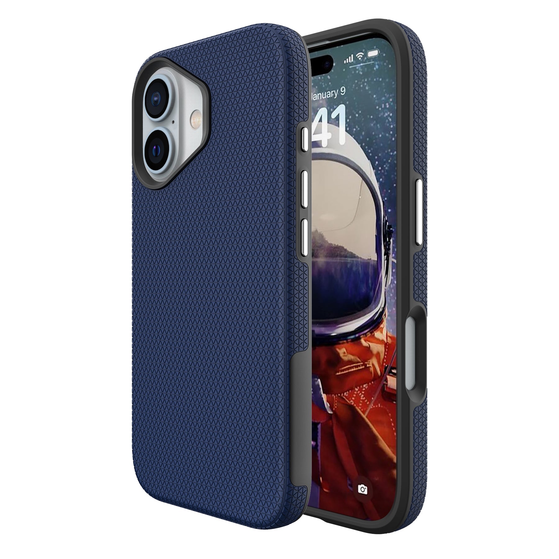 For iPhone 16 Plus Case TPU+PC Four Corner Anti-Drop Phone Cover - Navy Blue