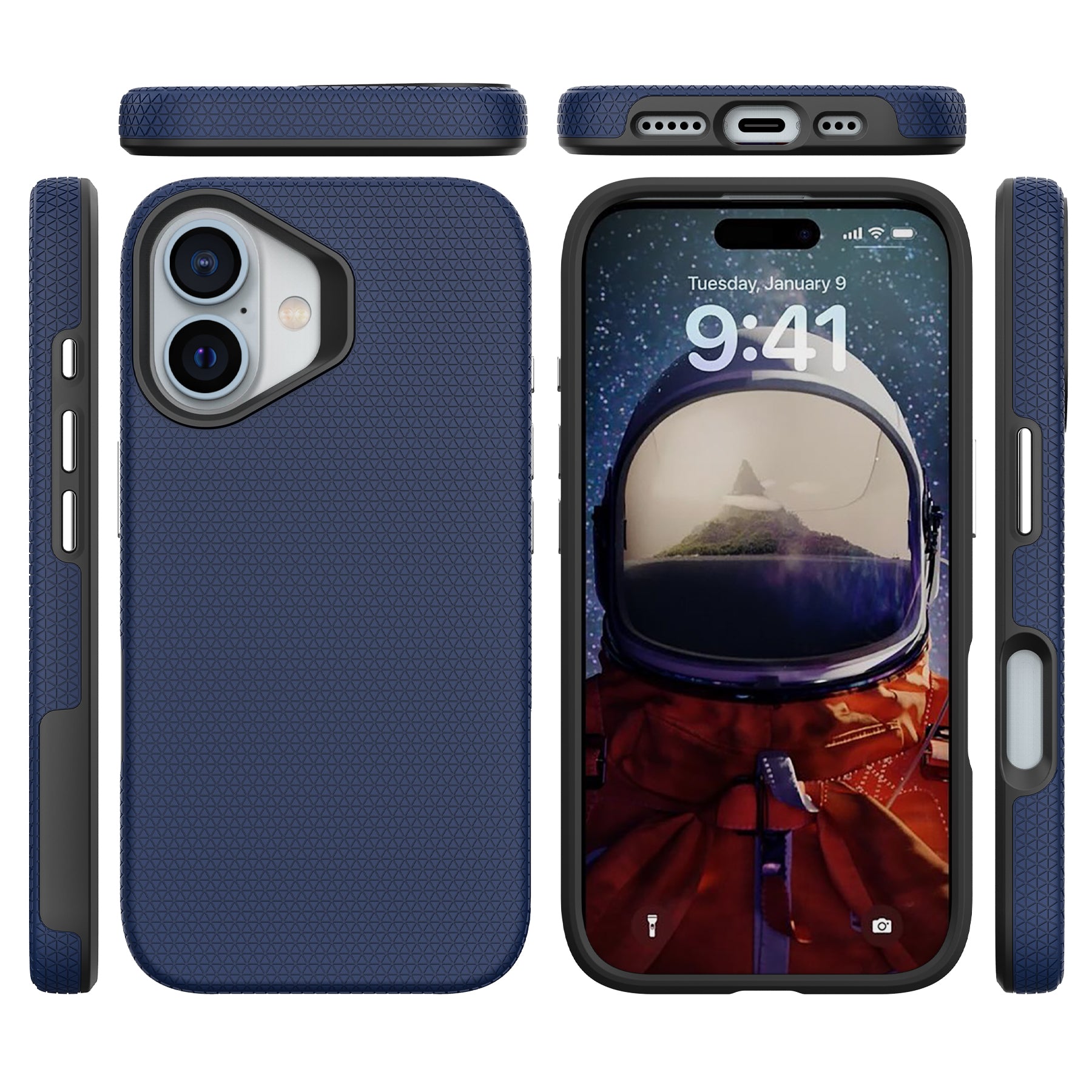 For iPhone 16 Plus Case TPU+PC Four Corner Anti-Drop Phone Cover - Navy Blue