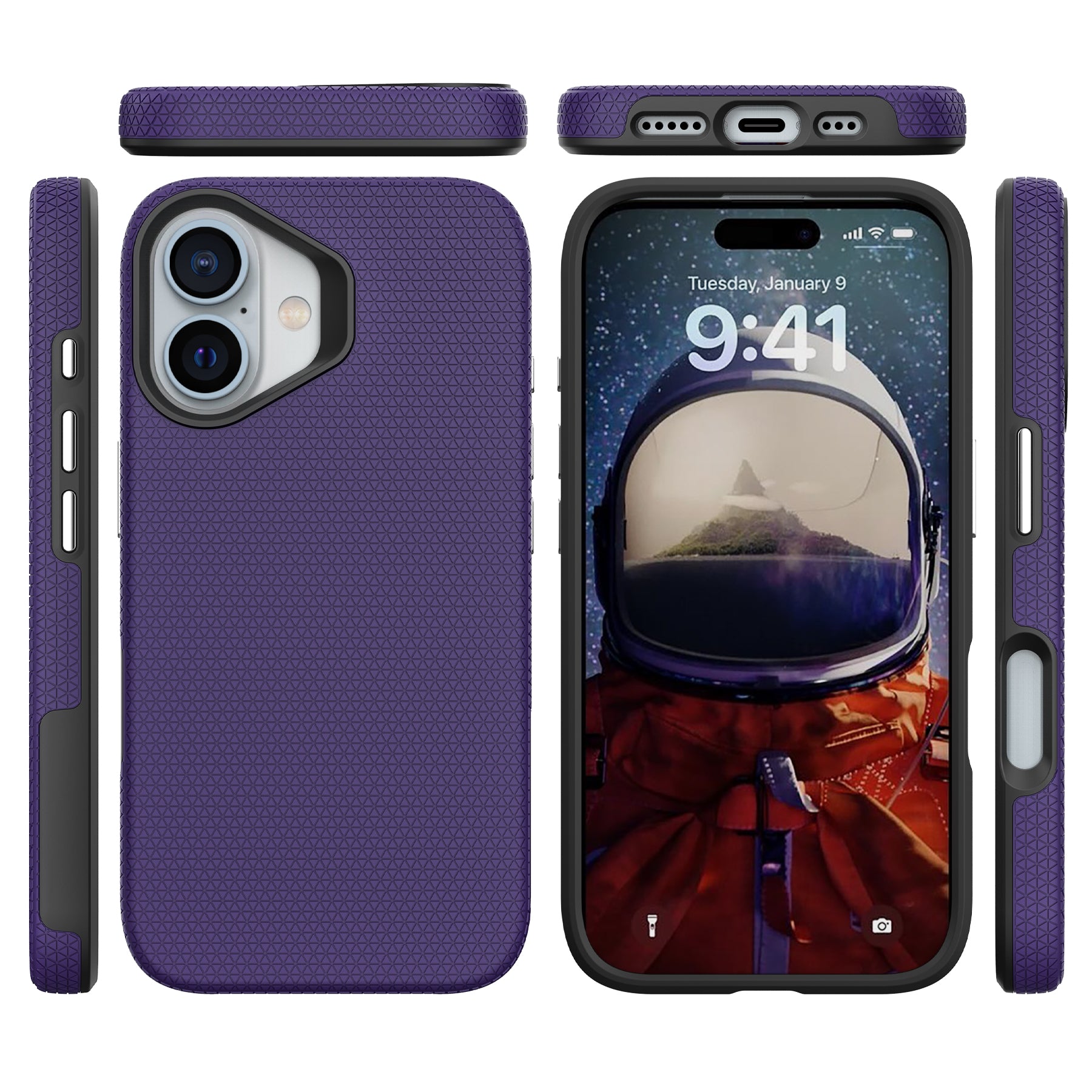 For iPhone 16 Plus Case TPU+PC Four Corner Anti-Drop Phone Cover - Dark Purple