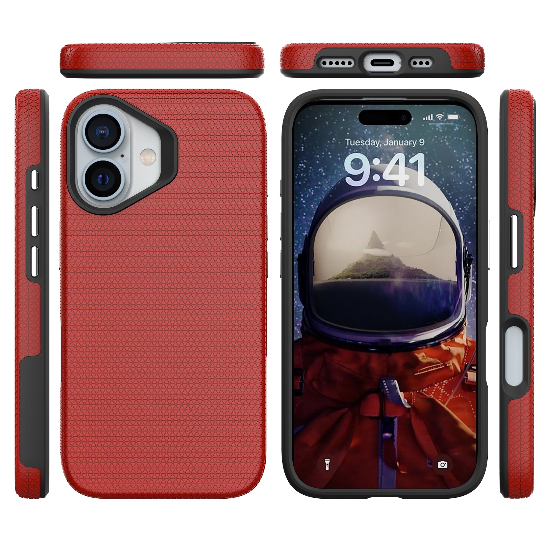 For iPhone 16 Case Anti-Drop TPU+PC Four Corner Phone Cover - Red