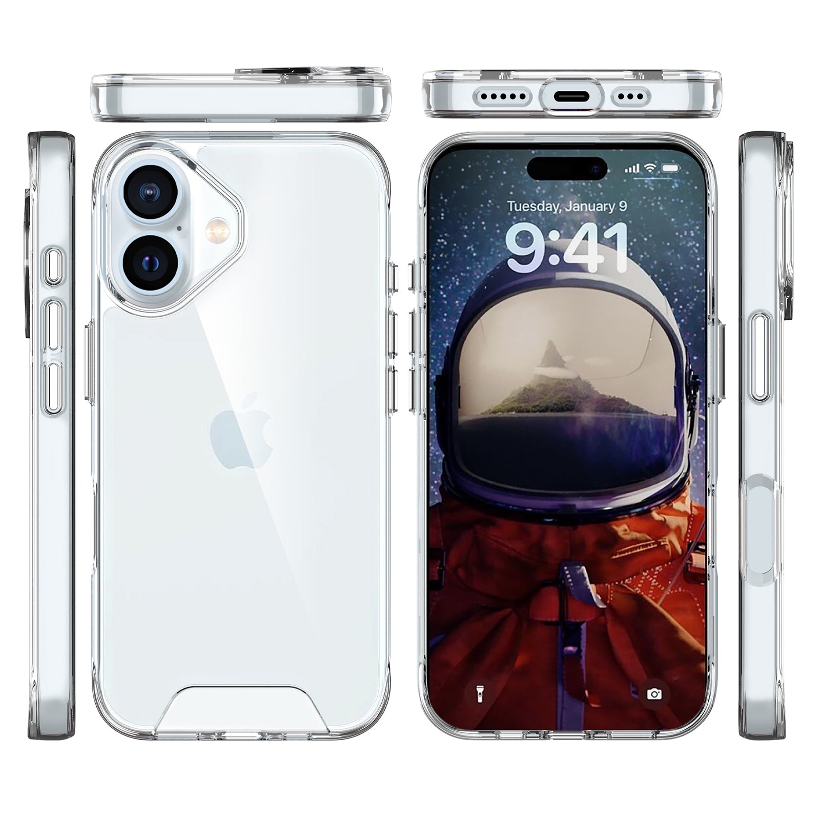 Space Series For iPhone 16 Case TPU Frame Clear PC Back Phone Cover