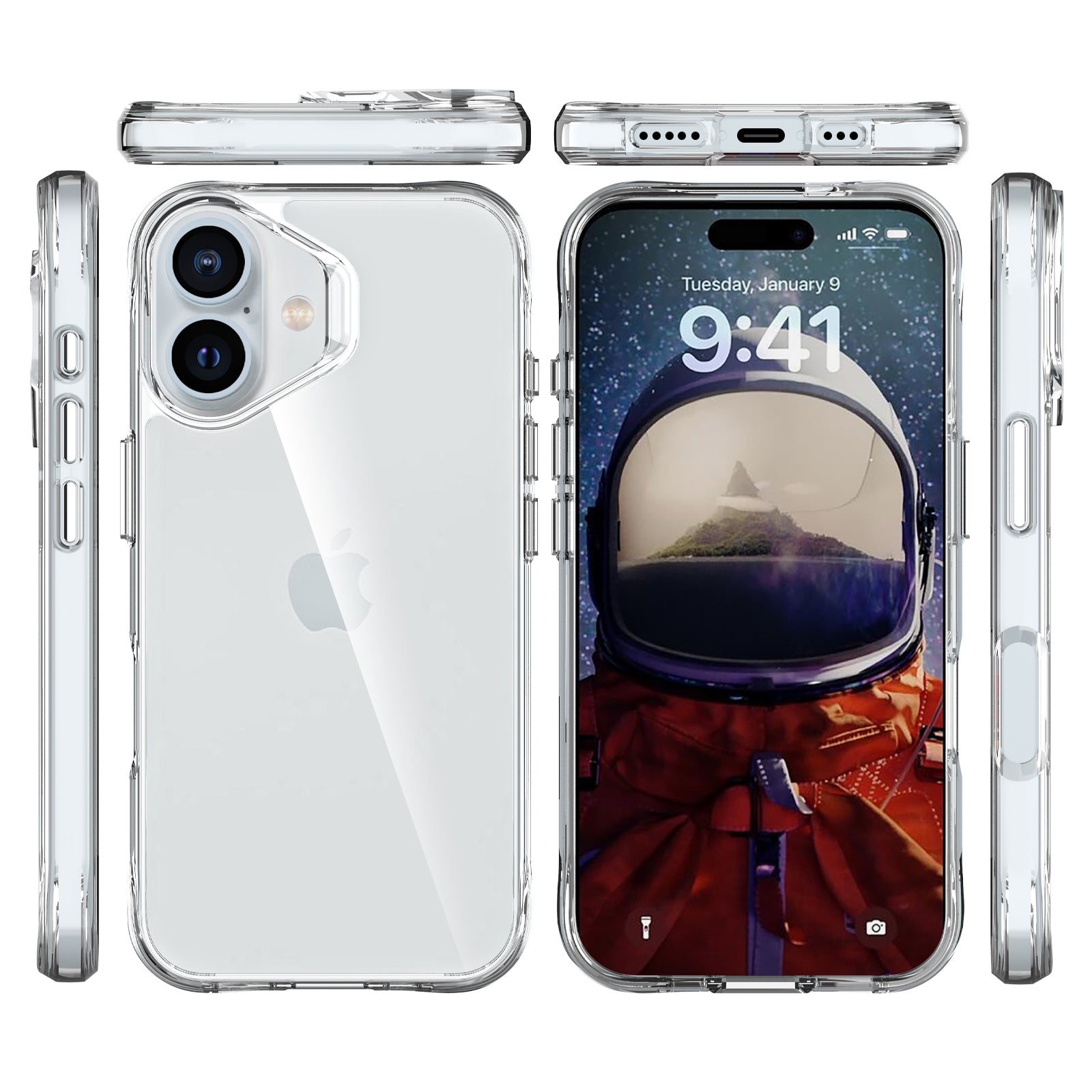 For iPhone 16 Case PC+TPU Drop-Proof Transparent Phone Cover