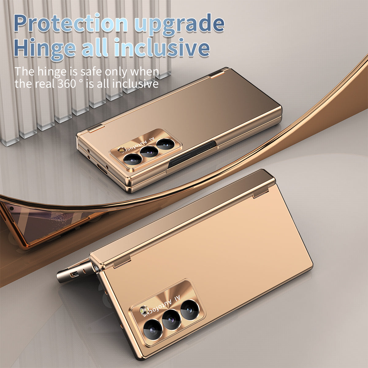 For Samsung Galaxy Z Fold6 5G Phone Case Hard PC Phone Cover with Tempered Glass Film / Stylus - Gold